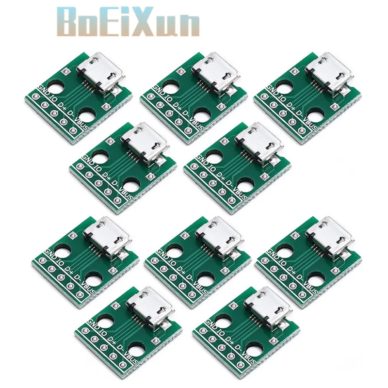 100pcs 5pin Female Connector B Type MICRO USB To DIP Adapter PCB Converter Breadboard USB-01 Switch Board SMT Mother Seat