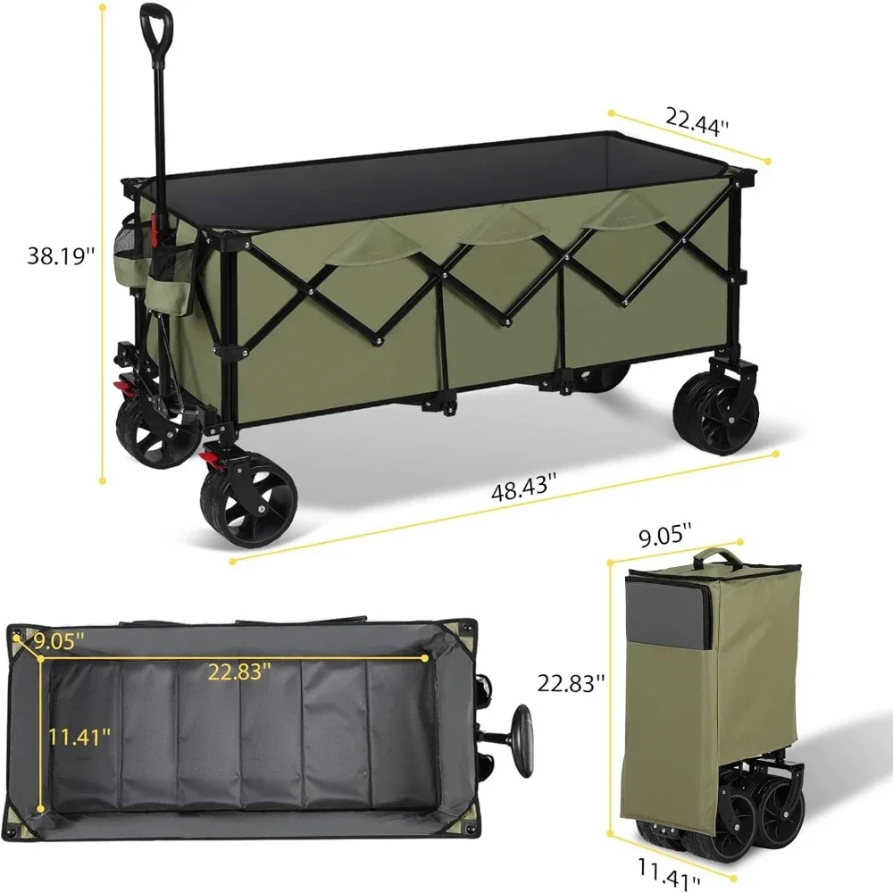 48''L Collapsible Foldable Extended Wagon With 440lbs Weight Capacity Folding Cart Camping Trolley Garden Carts Push Cart