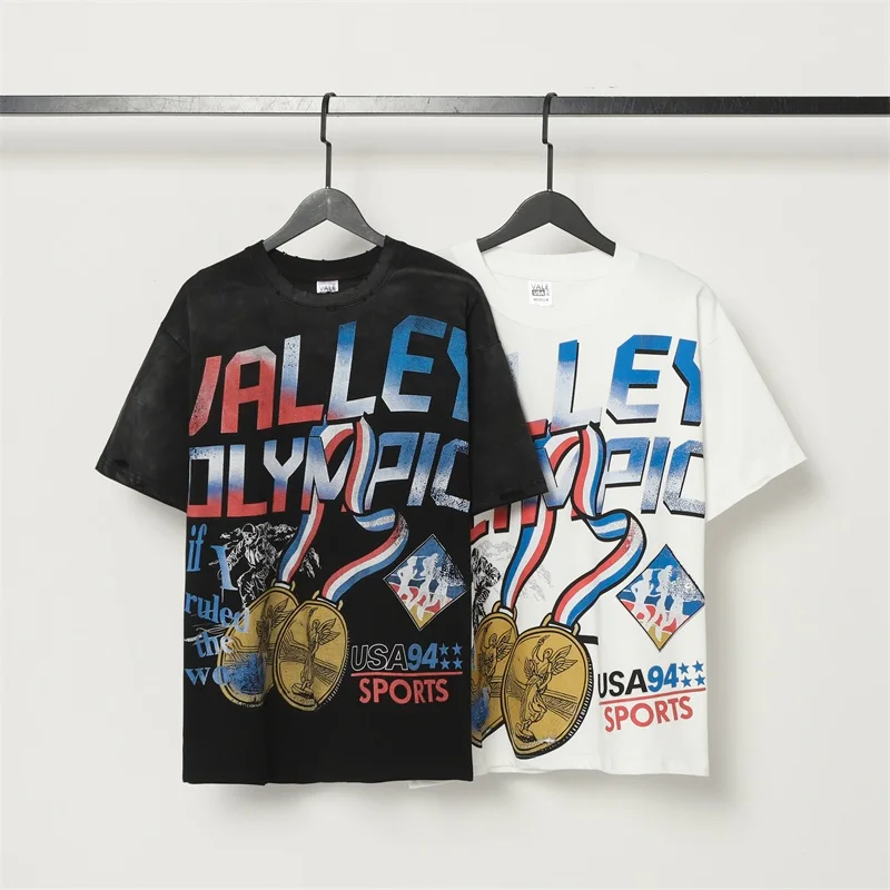 تي شيرت VALLEY Gold Medal Printing بأكمام قصيرة للرجال والنساء 1:1 أفضل جودة من القطن الخالص باللون الأسود #5