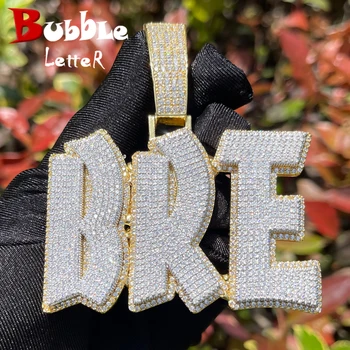 Bubble ตัวอักษร Custom Hip Hop จี้ Iced Out Micro Pave Zircon Double Layer ส่วนบุคคลชื่อสร้อยคอผู้หญิงที่กำหนดเองเครื่องประดับ