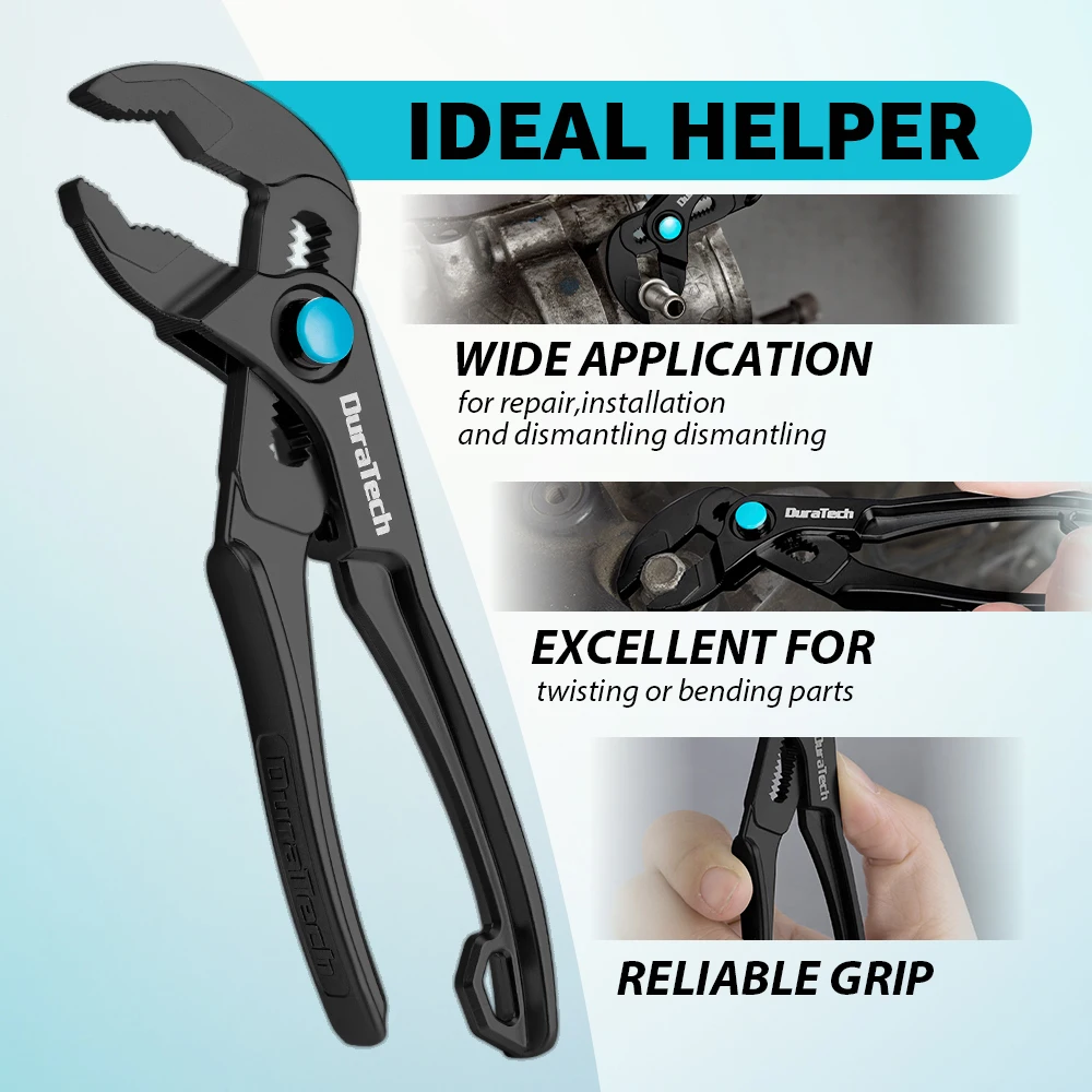 DURATECH Mini Water Pump Pliers 4-Inch Groove Joint Fast Adjustable 15-Position Push-Lock V-Jaw for Tight Spaces view 3