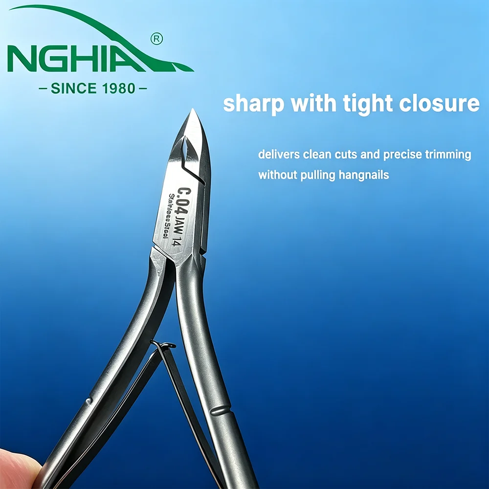 NGHIA Jaw 14 Cuticle Nipper C04 Grey Plated Stainless Steel Sharp & Durable for Salon & Home Use Finger Care