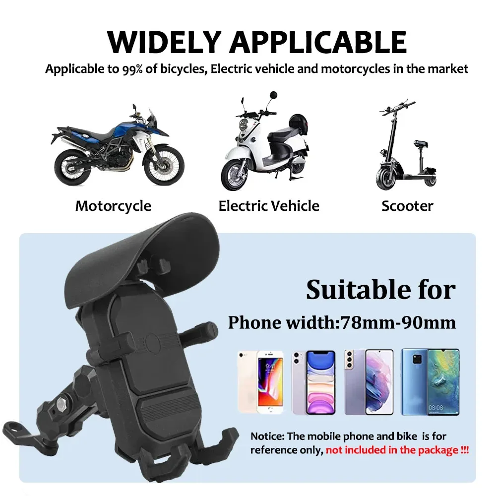 Motorcycle Mobile Phone Cradle 10-24V Rechargeable Scooter Bike 19-33mm Handlebar Cell Phone Holder Mount Bracket With Hat Cover