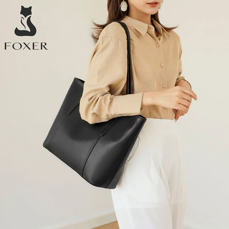 Imagem -02 - Bolsa de Couro Foxer-split para Mulheres Totes Commuter Grande Capacidade Bolsa Composta Versátil Bolsa de Escritório Moda Senhora