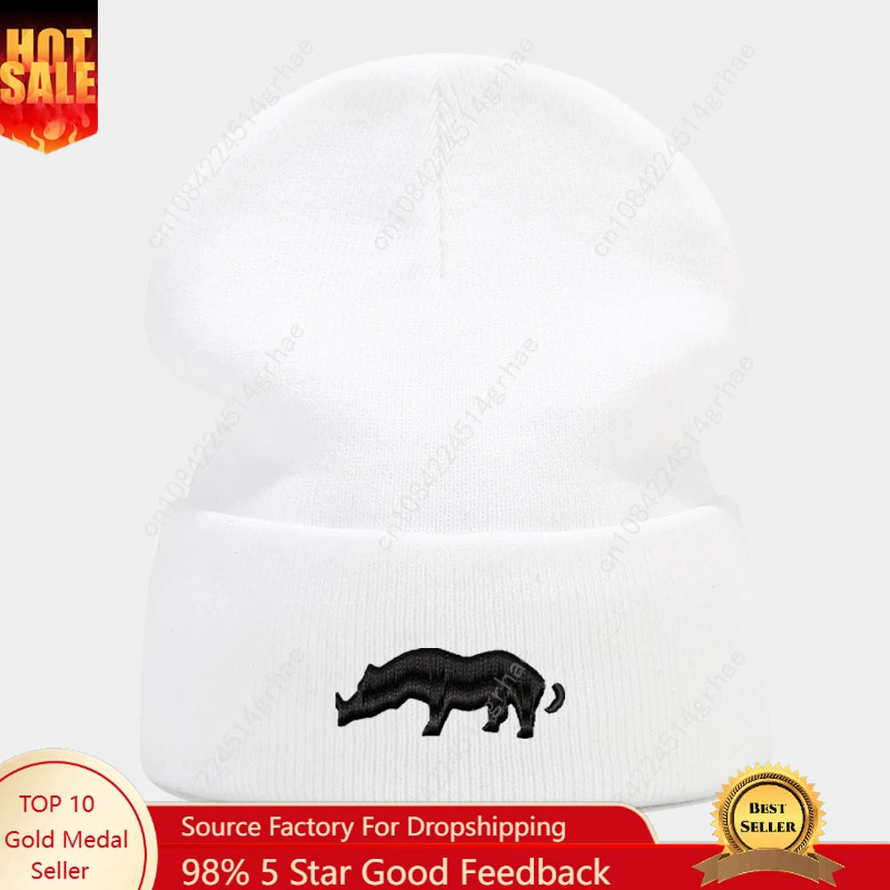 

1pc'rhinoceros' Embroidered Beanie Soft Stretchy Lightweight Winter Hat for Men & Women, Outdoor Hip Hop Fashion