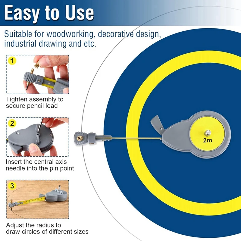 Rotape Tape Measure Compass With 10 Pencil Leads,Measure Beam Compass For Drawing Circles And Lines With Tape Measure