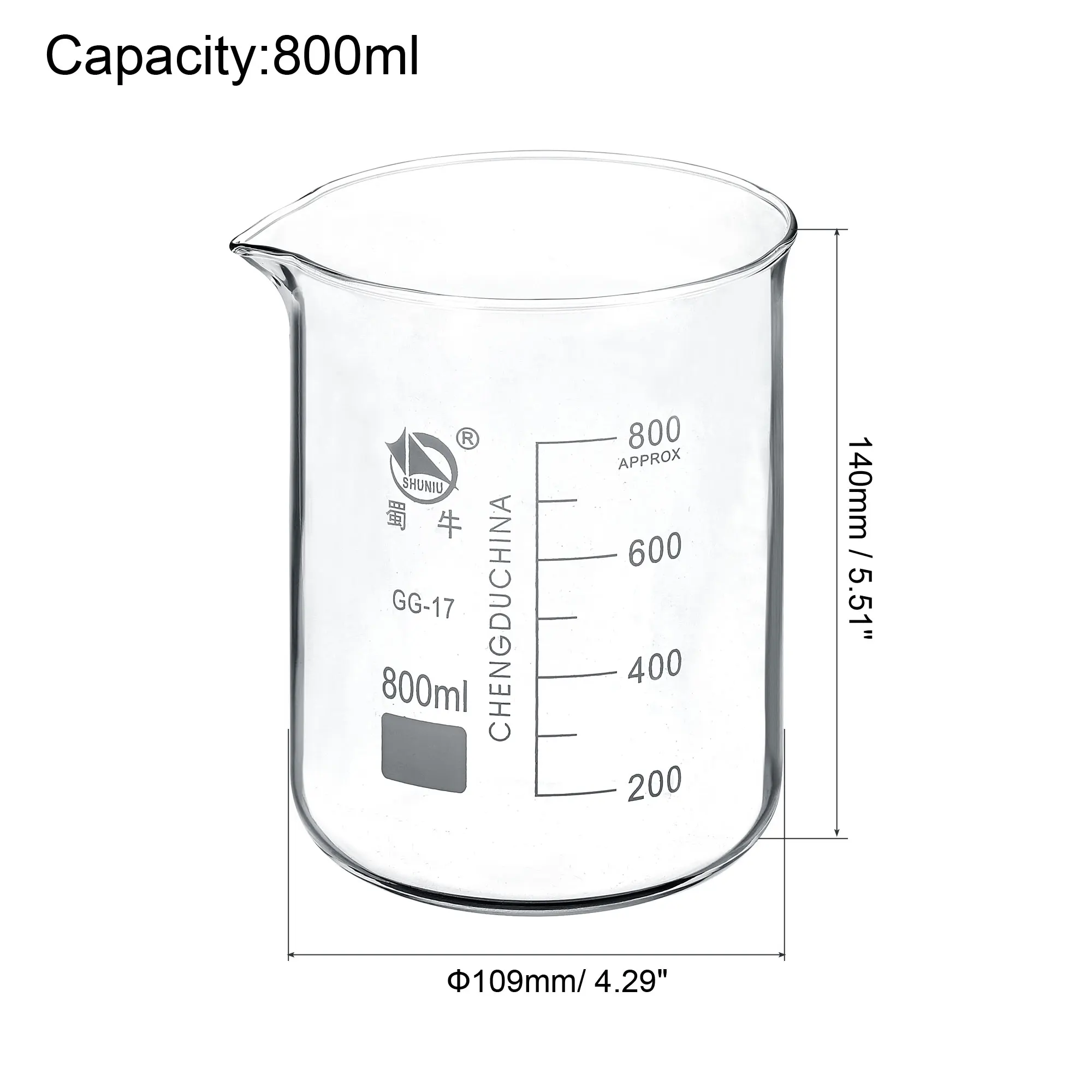 5-2000ml Low Form Glass Beaker 3.3 Borosilicate Glass Graduated Printed Scale Measuring Cups with Spout for Kitchen Lab Liquids