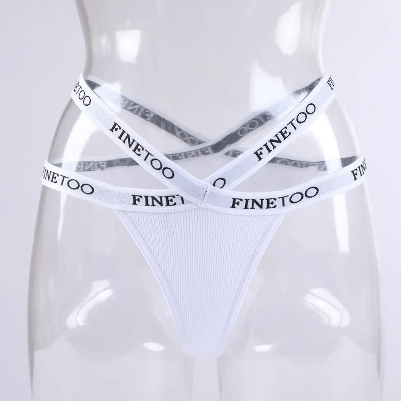 Tanga de algodón con tirantes cruzados para mujer, bragas sexys de cintura alta, lencería de cintura con letras FINETOO, 3 M-XL