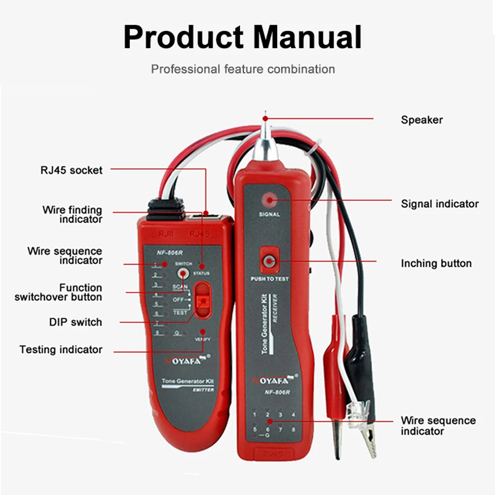 NOYAFA NF-806R Network Cable Detector Ethernet LAN Telephone Wire Tracer RJ45 RJ11 Line Finder LED Lighting Withstand Voltage