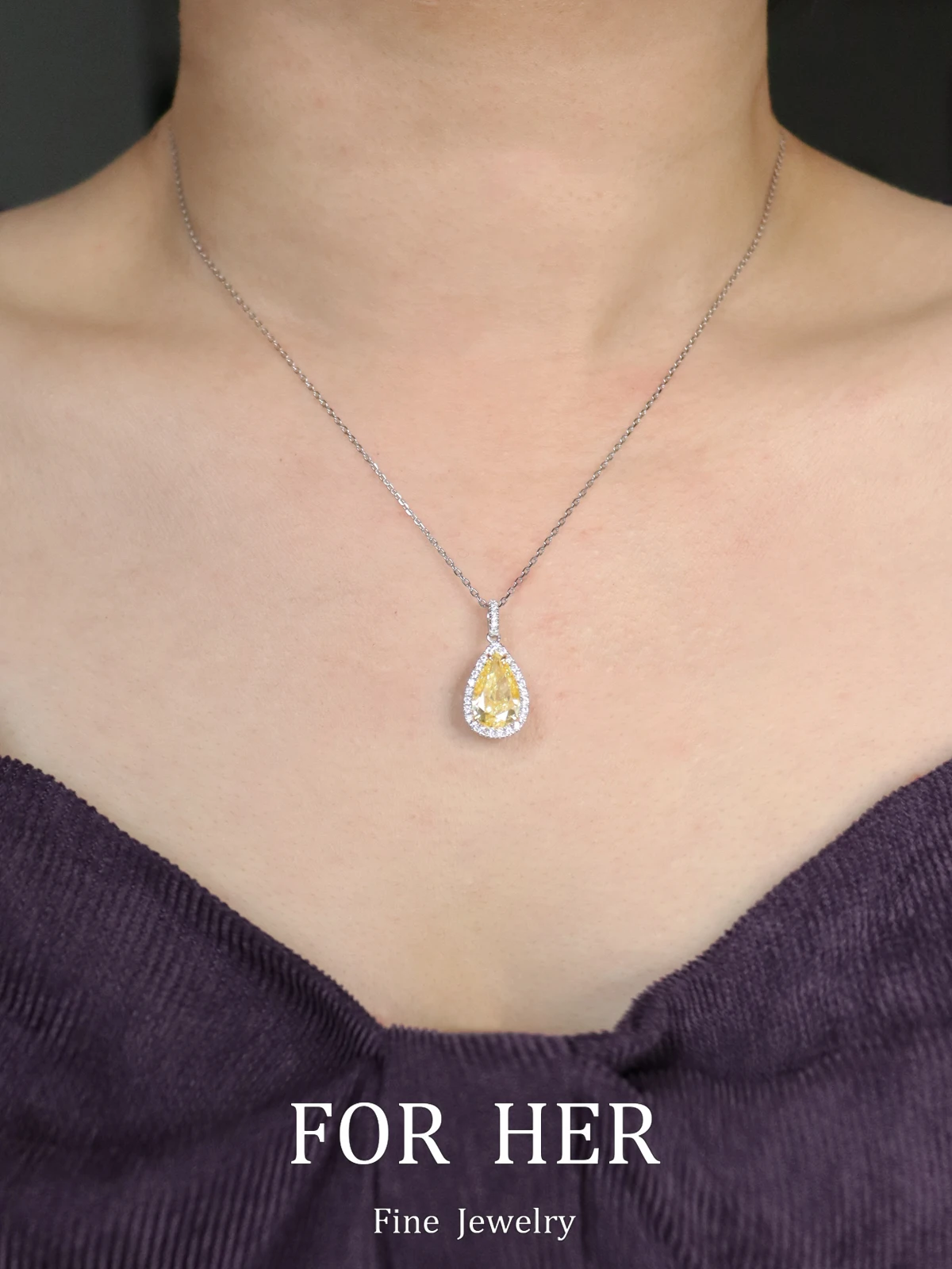 Fuhe jewelry artificial yellow diamond drop-shaped necklace diamond luxury clavicle chain sterling silver gold-plated pendant