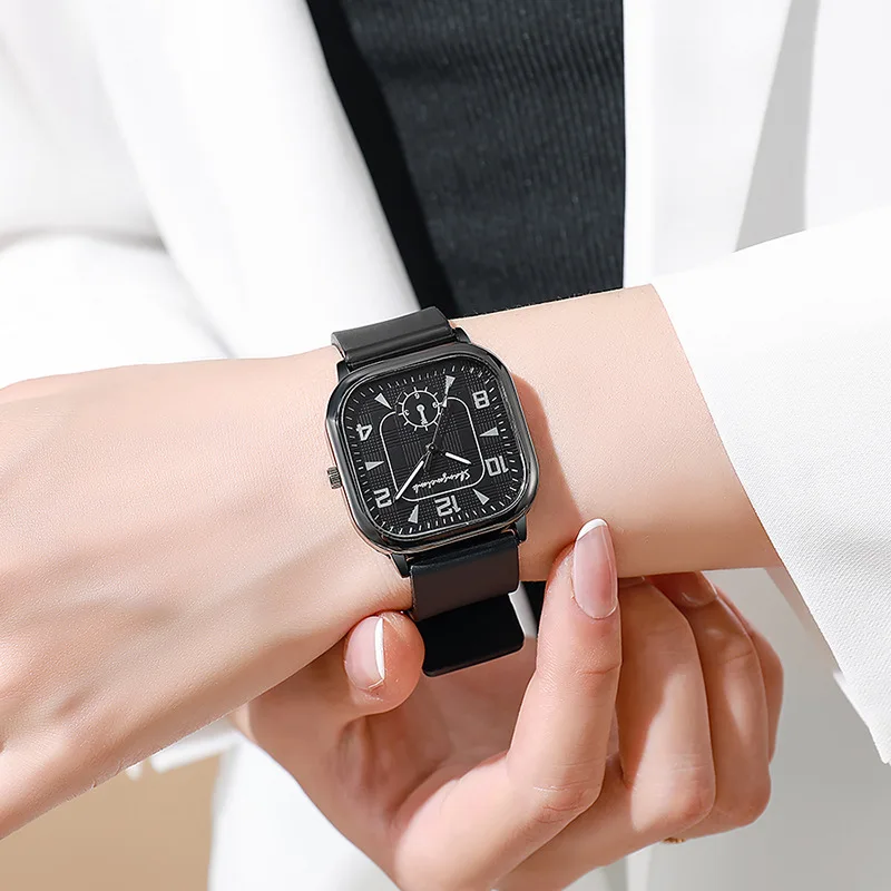 

Модные кварцевые часы с квадратным большим циферблатом для мужчин и женщин, новые черные мужские наручные часы, простые спортивные часы, студенческие часы, подарки