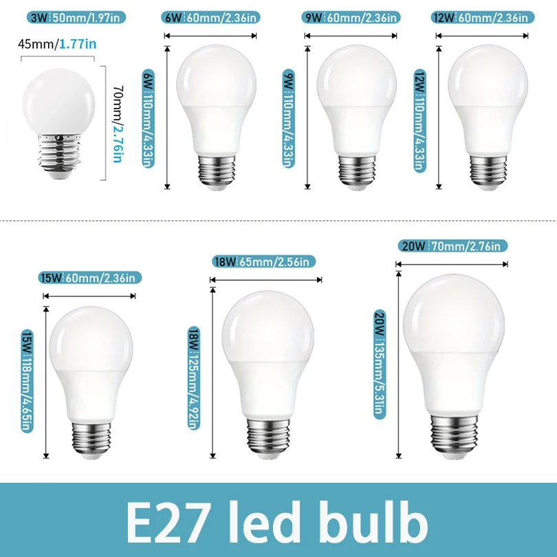 8PCS LED Bulb E27 220V 3W 6W 9W 12W 15W 18W 20W Lighting Bulb High Brightnes Low Energy Consumption Living Room Home LED Blubs