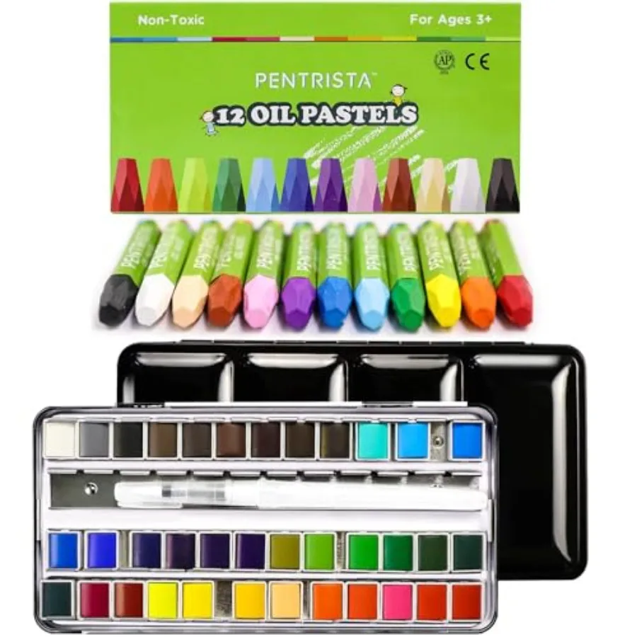 

12pcs Oil Pastels, 36 Colors Watercolor Paint Set, Refillable Water Brush Pen, Soft Oil Pastel Crayons Art Pigment Kit Perfect