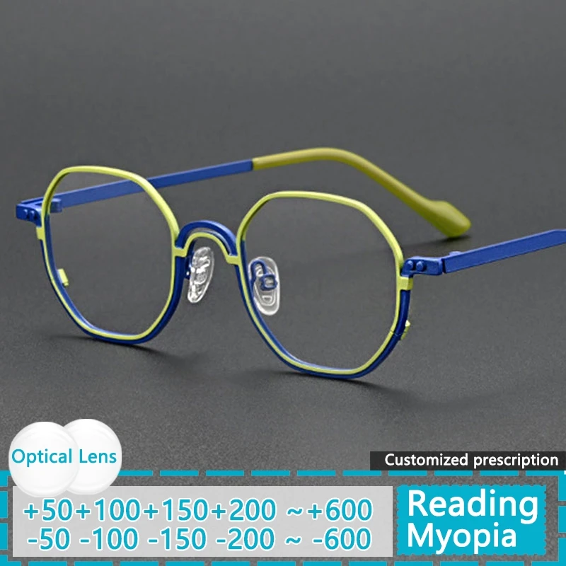 New Men's Colorful Alloy Glasses Frame Women Reading Glasses Refractive Power+25 To+400 Customized Prescription Myopia