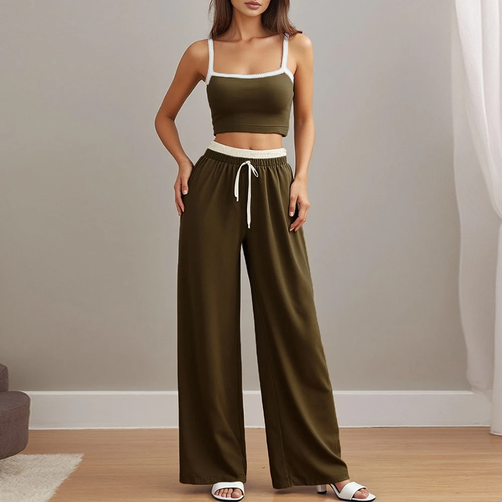 

Mia Muse Women's Sets Summer Decent 2025 Solid Color Sleeveless Off Shoulder Natural Waist Office Lady Sets