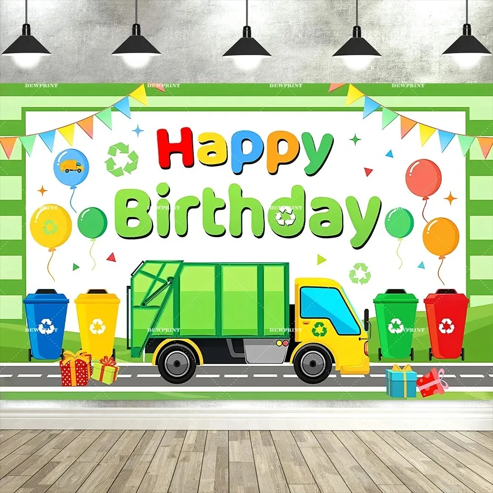

Environmental Garbage Truck Themed Birthday Photography Background, Children's Birthday Party Decoration Photography Background