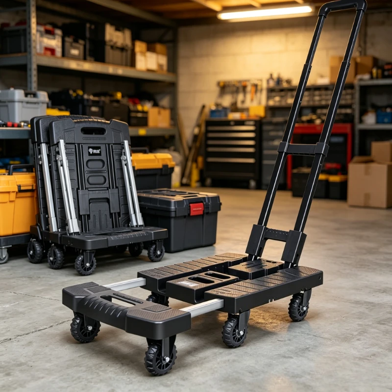 6-Wheel Foldable Platform Cart, Portable Folding Hand Truck with Swivel Wheels, Telescopic Toolbox Trailer for Luggage & Travel