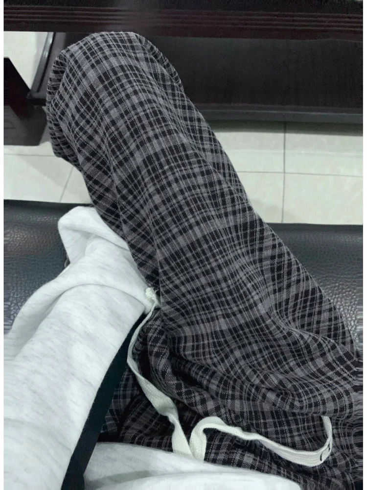 

American Retro Plaid Pants Men Summer Thin Loose Casual Pants Wide Leg Sporty Loose Fit Straight Leg mid Waist Long Trousers