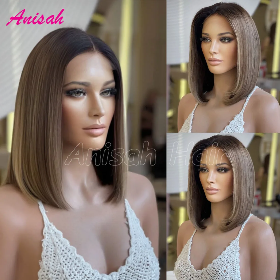 

100% Virgin Hair Glueless Short Bob Wig Human Hair Lace Closure Human Hair Wigs For Women Highlight Colored Lace Frontal Wig