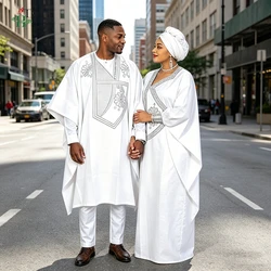 H&D Abiti africani per uomo Tradizionale ricco Bazin Ricamo originale Abbigliamento bianco Uomo 3 pezzi Set Occasione festa di nozze 2024