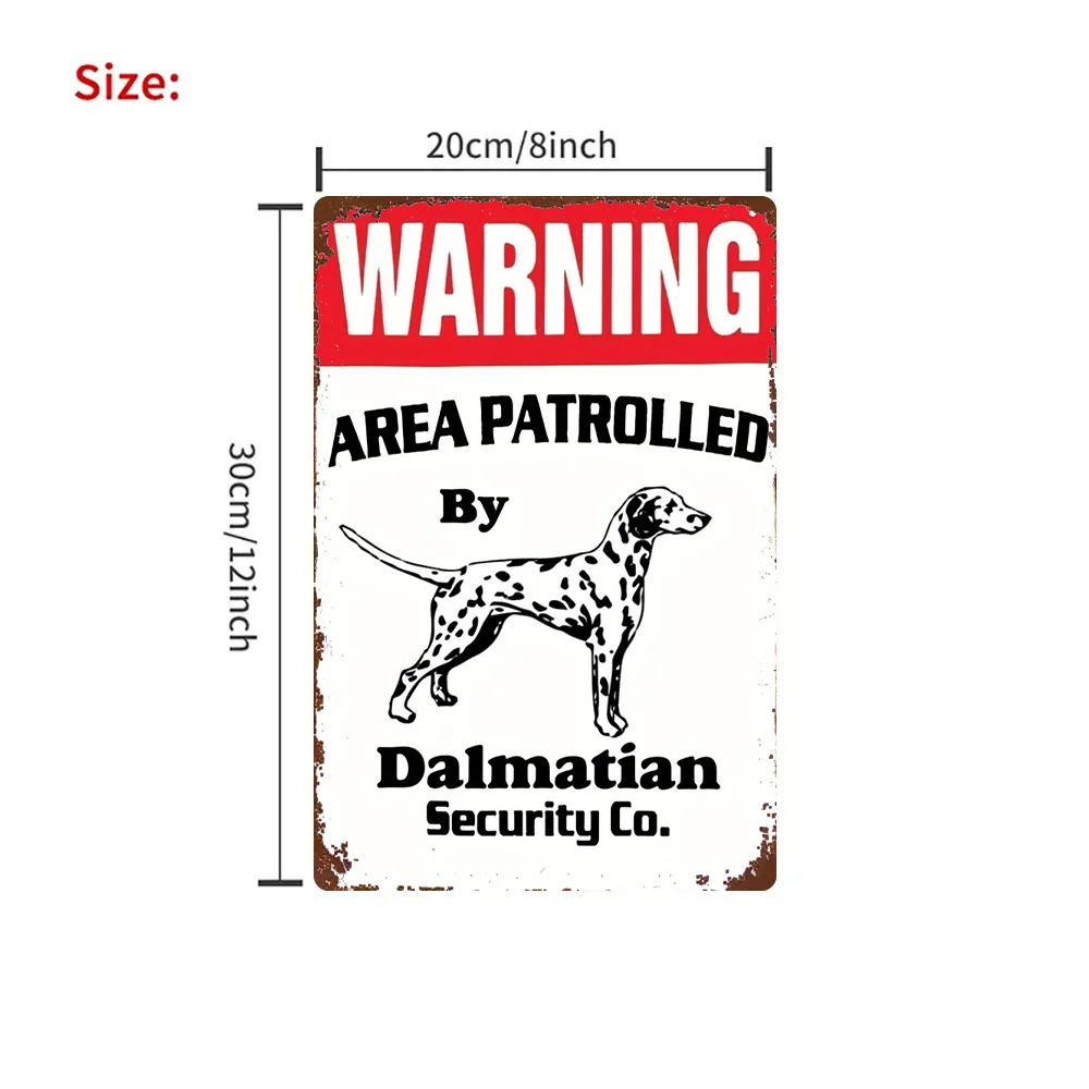 2D Flat, 1pc Vintage Dalmatian Warning Sign - Heavy-Duty Iron Dalmatian Patrol Dog Plaque, 8x12 Inches (20x30cm) for Home, Garde