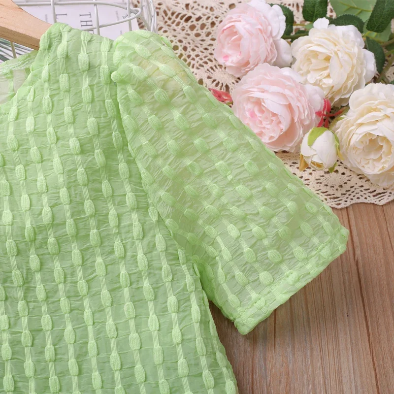 Humor Bear Girls Clothing Set Summer Green Casual Set Lace T Shirt and Pants 2pcs Children Clothes Kids Set