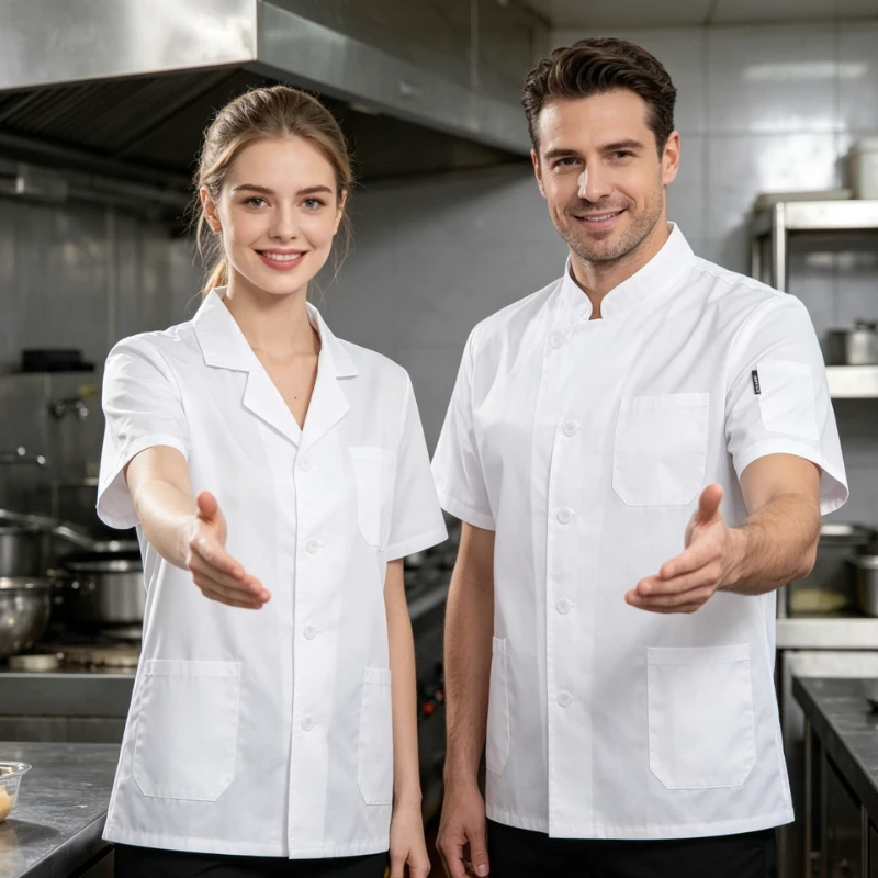 Male and Female White Collar Chef's Work Uniform, Cafeteria Food Factory Work Uniform, Kindergarten Kitchen Staff Uniform