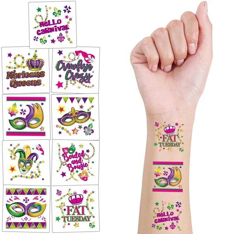 108Pcs Fat Tuesday Mardi Gras Party Temporary Tattoos Tattoo Carnival Temp Tattoos Party Masquerade New Orlean Party DIY Favor