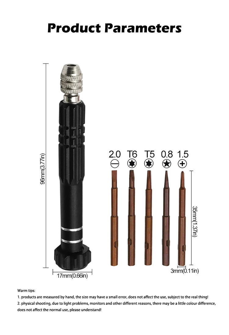 5-in-1 Präzisions-Schraubendreher-Set SL2.0/PH1.5/T5/T6/P0.8 S2 Schraubendreher-Bits für Handy PC Brille Schmuck Uhr Reparatur Handwerkzeug – Detail 8