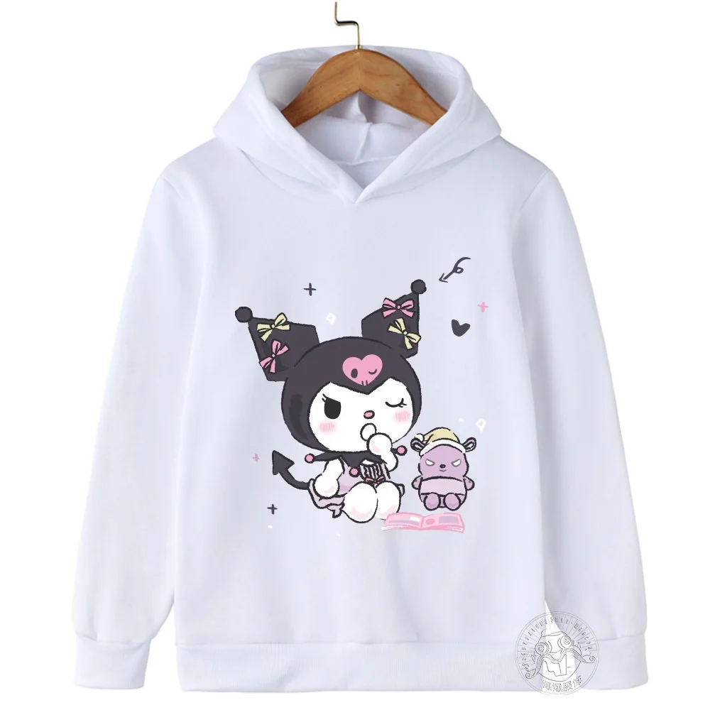 Hello Kitty Kuromi cartoon boys and girls 3-14 years old kawaii street casual sweatshirt children\'s outdoor sports hoodie