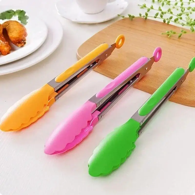 Barbecue Tongs Heat Resistant Silicone Stainless Steel Food Clip BBQ Tongs Steak Bread Barbecue Kitchen Gadget