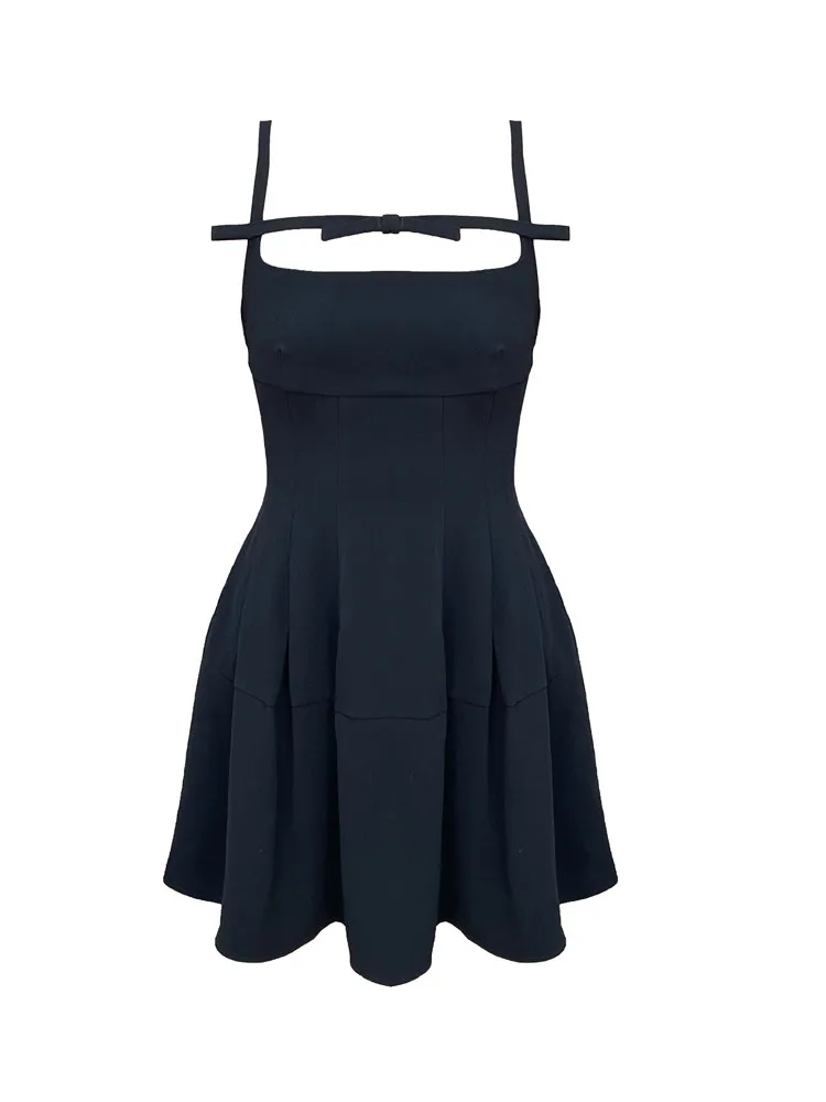 Bla  Knot Strap Dr Women's Summer High-End Design Sensation ature Long Skirt Retro Sle Zipper High Waist ...