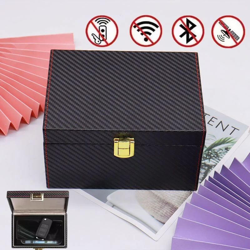Carbon Fibre Car Key Anti-theft RFID Signal Isolation Blocker Box Radiation-proof Bank Cards Phone Auto Storage Safety Container