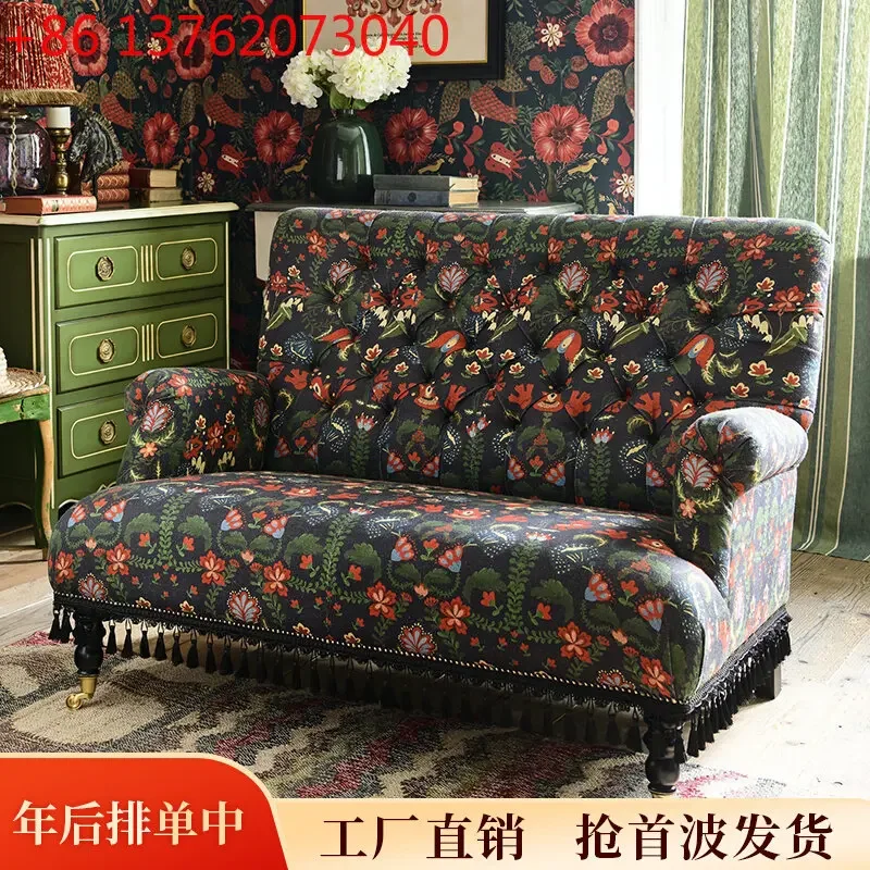 Xx French Fabric Double Sofa B & B Living Room Solid Wood Printed Sofa Antique Style