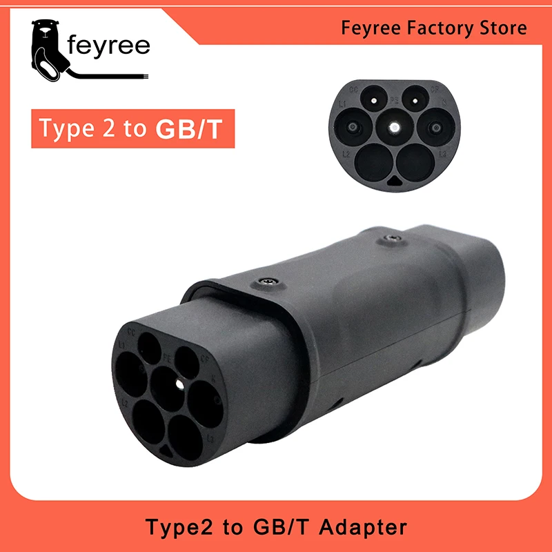 

Адаптер feyree type 2 на GB/T, 32 А, 7 кВт, 1-фазный зарядный преобразователь IEC 62196-2, 32 А, 22 кВт, 3-фазный для электрического автомобиля, гнездо для зарядки GB/T
