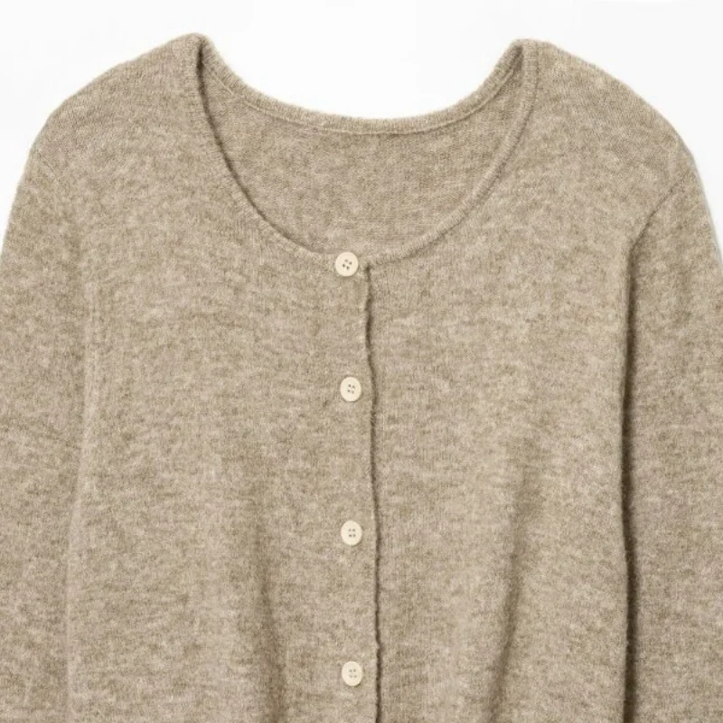 Botão camisola de malha topos bainha gravata um nó design mangas compridas moda senhora do escritório outono inverno quente streetwear casaco