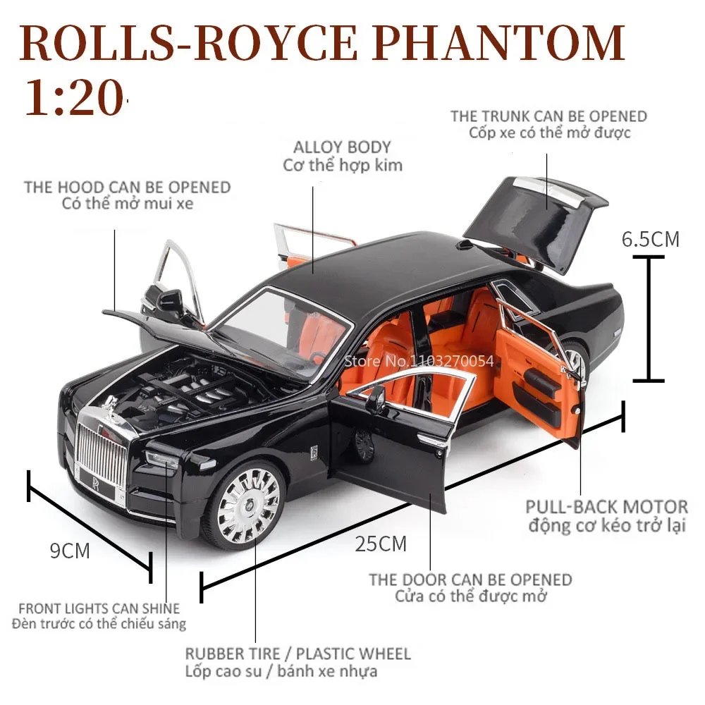 1/20 Rolls-Royce Phantom SUV Alloy Diecasts Car Model Toy With Pull Back Function Limousine Vehicle Models For Boy Birthday Gift