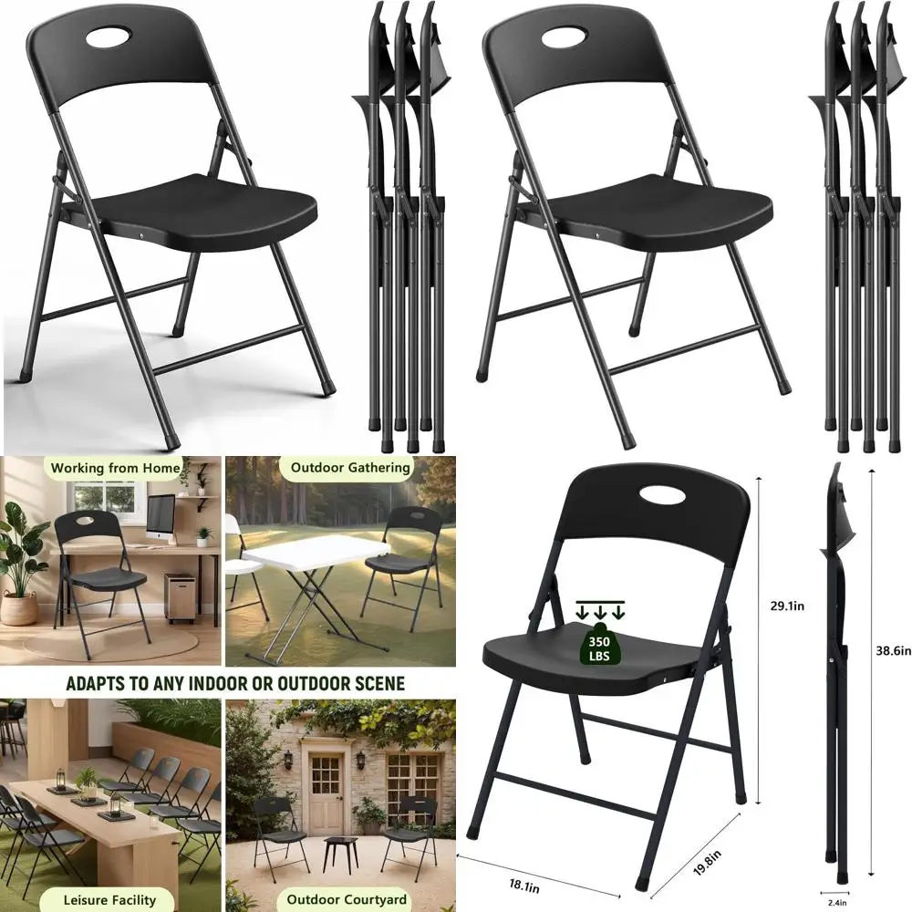 

Набор из 4 прочных складных стульев для улицы и дома с пластиковыми сиденьями и металлическими каркасами, портативные и усиленные, для различных случаев использования