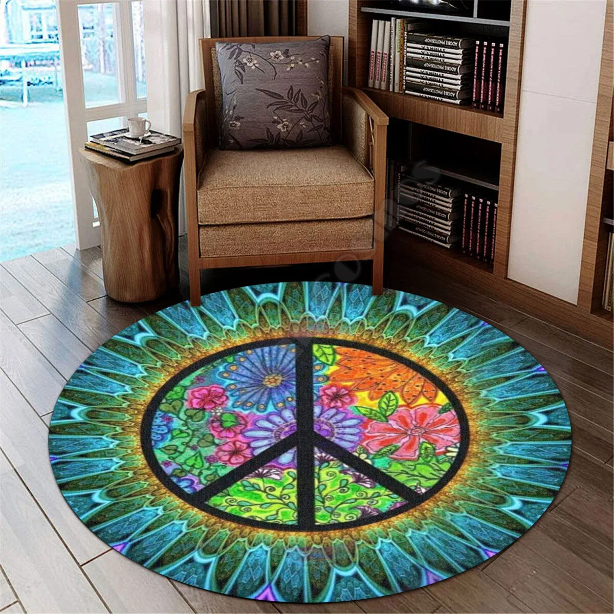 Love Hippie Premium Round Rug 3D Rug Non-slip Mat Dining Room Living Room Soft Bedroom Carpet 02