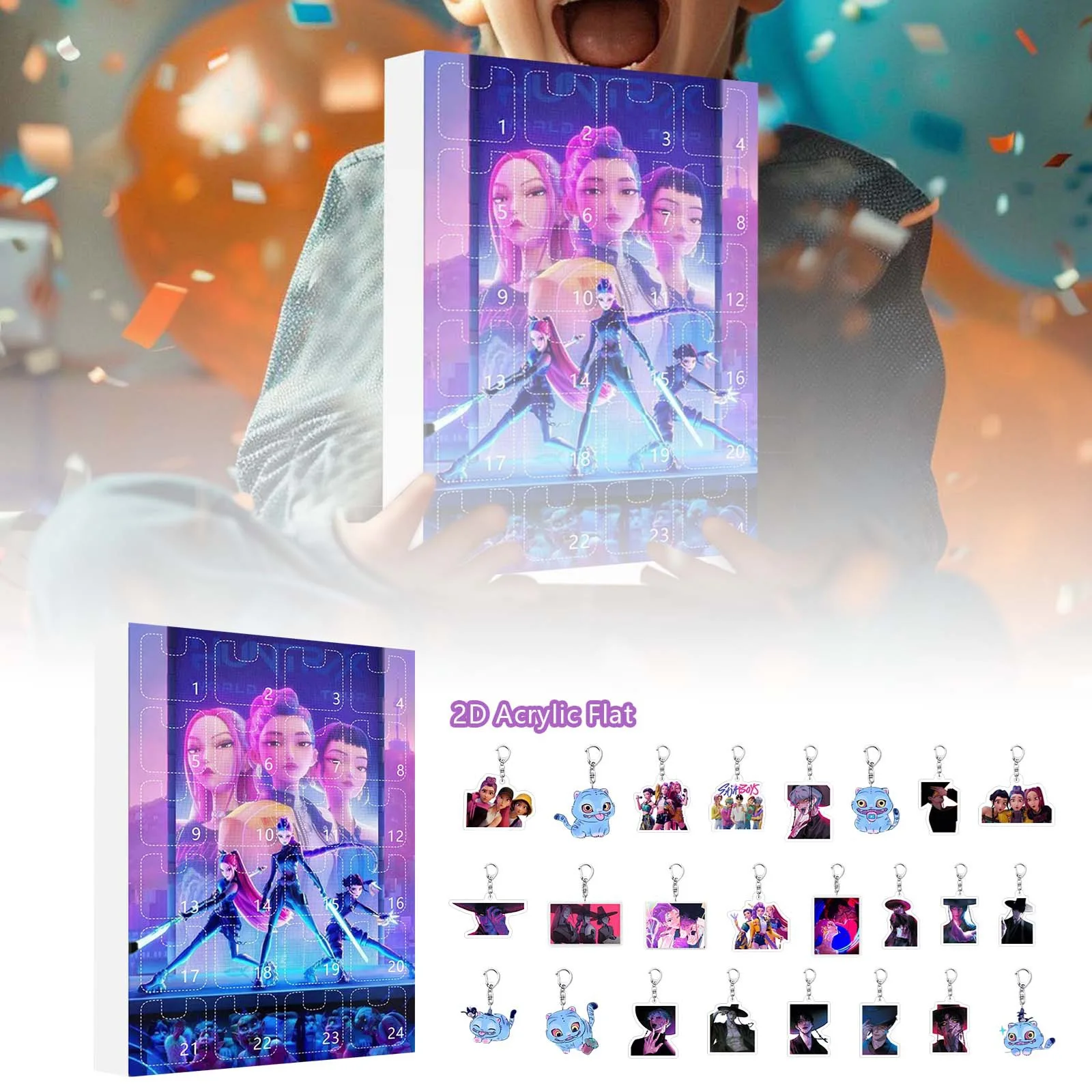 

Адвент-календарь 2025 KPop Охотники на демонов 24 шт. акриловый брелок-подвеска на Рождество, Хэллоуин, обратный отсчет, детские игрушки, коробка-сюрприз, подарок