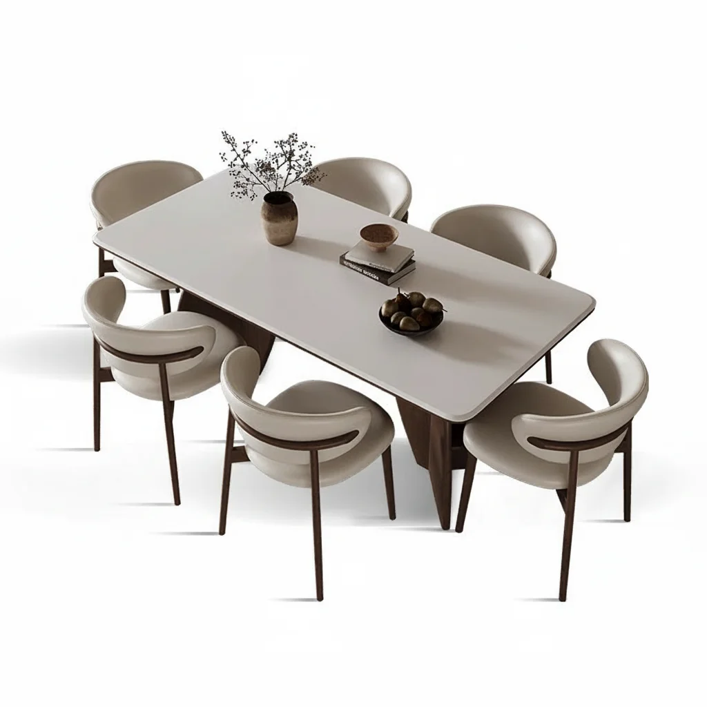 #French-style Vintage Wood Dining Table, Set With Four Chairs, Square Dining Table For Restaurant, Apartment, Or Villa