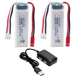 2PCS 2S 7.4V 600mAh batteria agli ioni di litio con caricabatterie 2 in 1 per XK A280 A160 A300 RC Aircraft, aliante Aircraft Model Toy Accessories