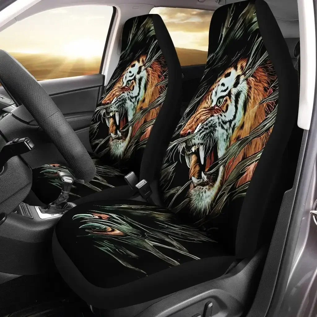 3D Tiger Print Universal Car Front Comfortable Car Seat Covers Stylish Covers for Men Black Auto Interior