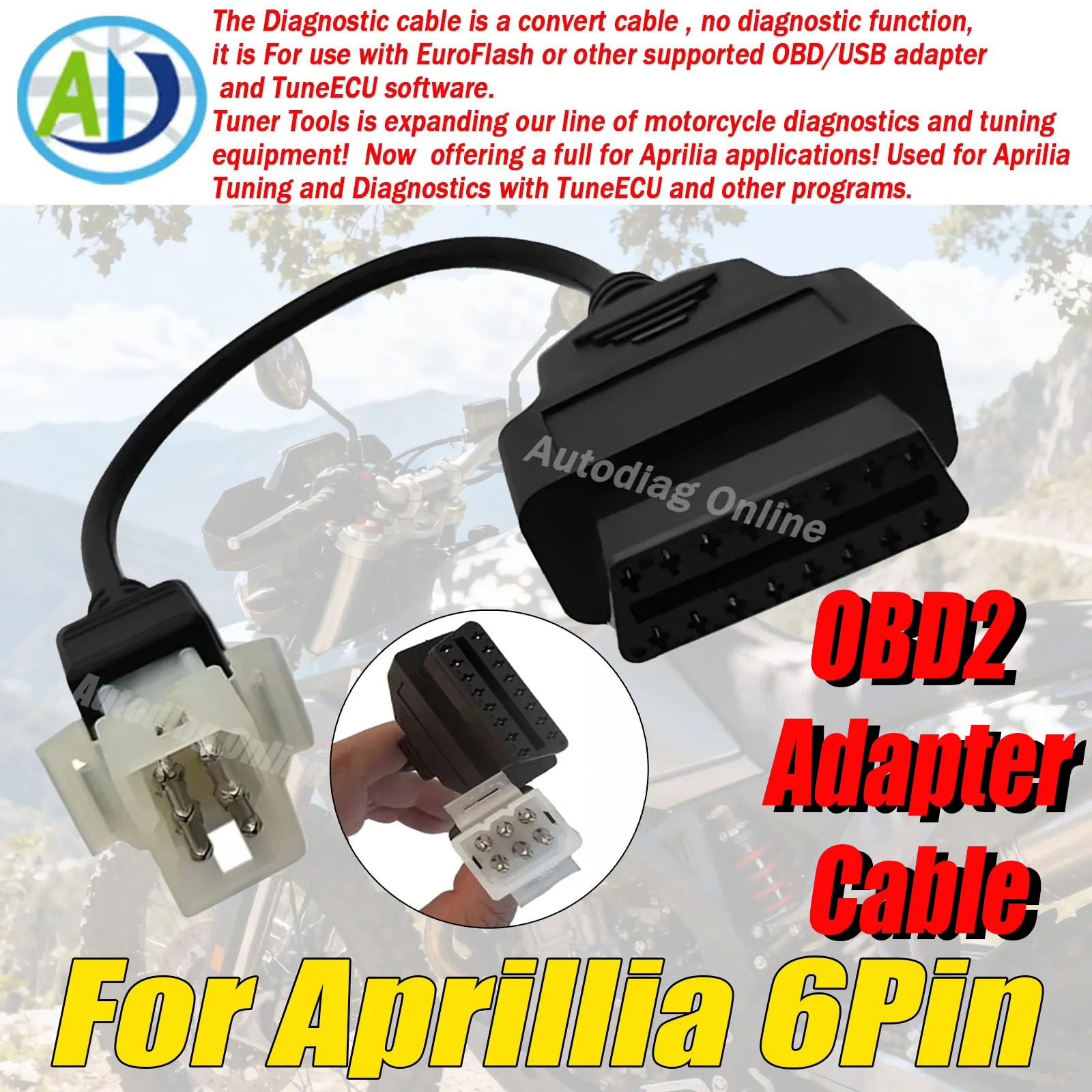 

For Aprillia Motorcycle OBD2 Diagnostic Cable 6 Pin OBD Diagnostic Adapter for TuneECU Scanner Tool OBDII Diagnostic Connector