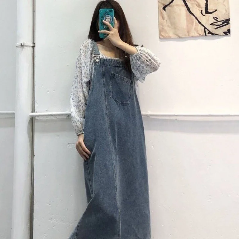 New Solid Black Denim Strap Dress Korean Fashion Dresses For Women Sleeveless Sweet Slash Neck Beach Style Loose Summer Clothing