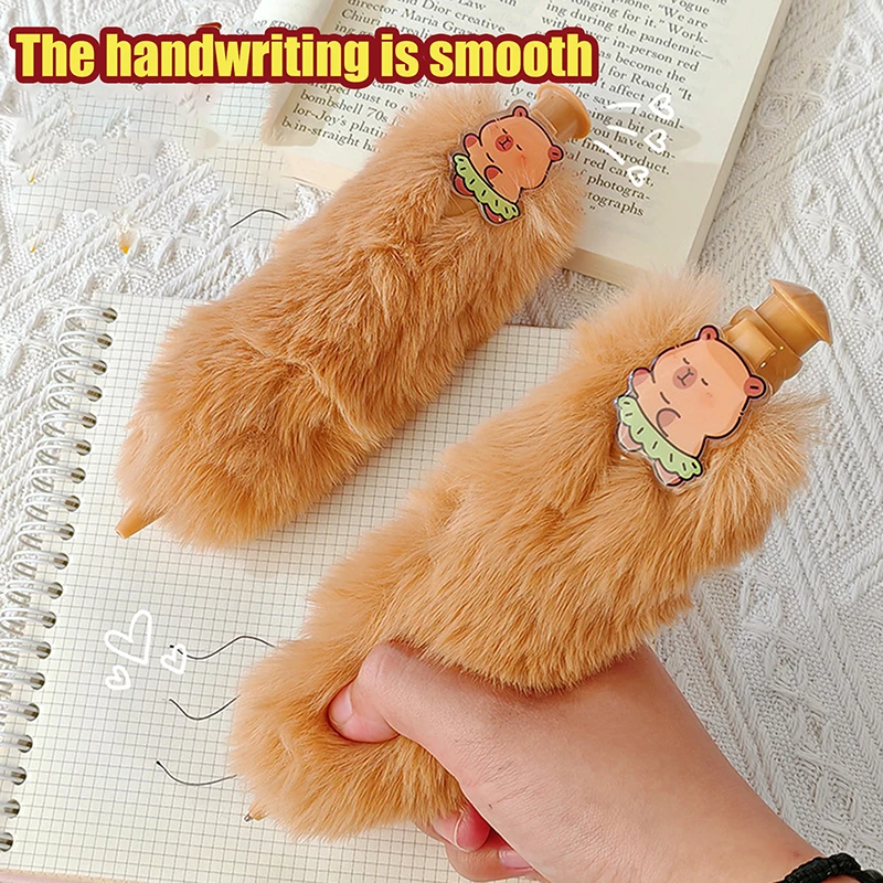 Cute Capybara Plush Pen Funny Super Large Press-on Gel Pen Quick Drying Soft Grip Stationery Writing Tool 0.5mm Neutral Pen Gift