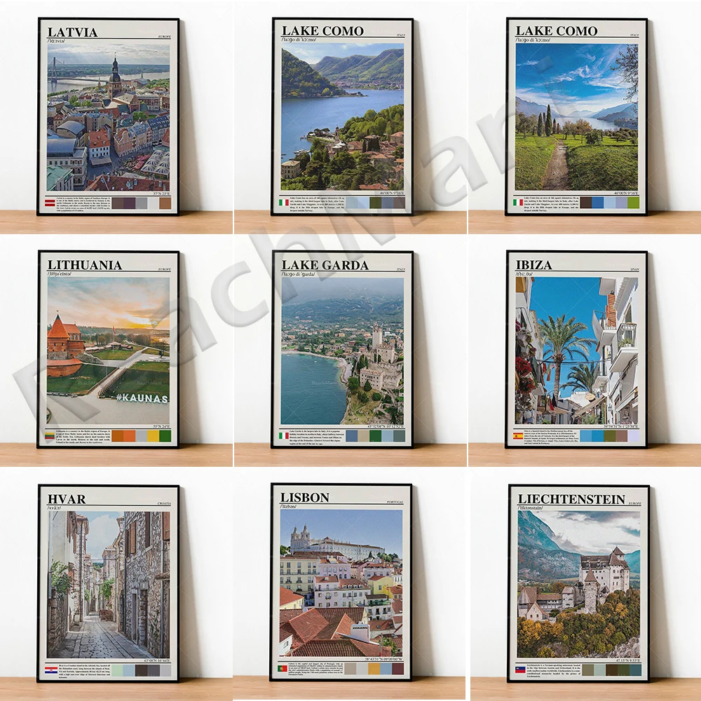 ملصق سفر لـ Hvar Croatia، Ibiza، أيسلندا، أيرلندا، Lake Como، Lake Garda، لاتفيا، Liechtenstein، Lisbon، Kaunas، Lithuania #1