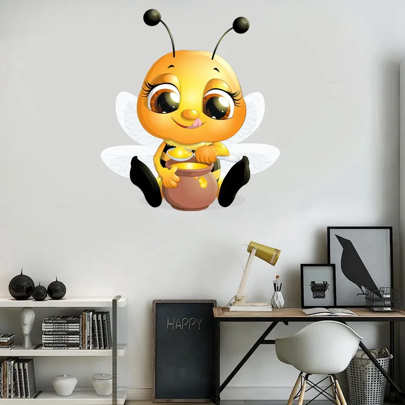 Tri koshki RC076 Cartoon Cute Little Flying Bee Child Wall Sticker Waterproof Decal Home Decoration Kids Room Door Toile Kitchen
