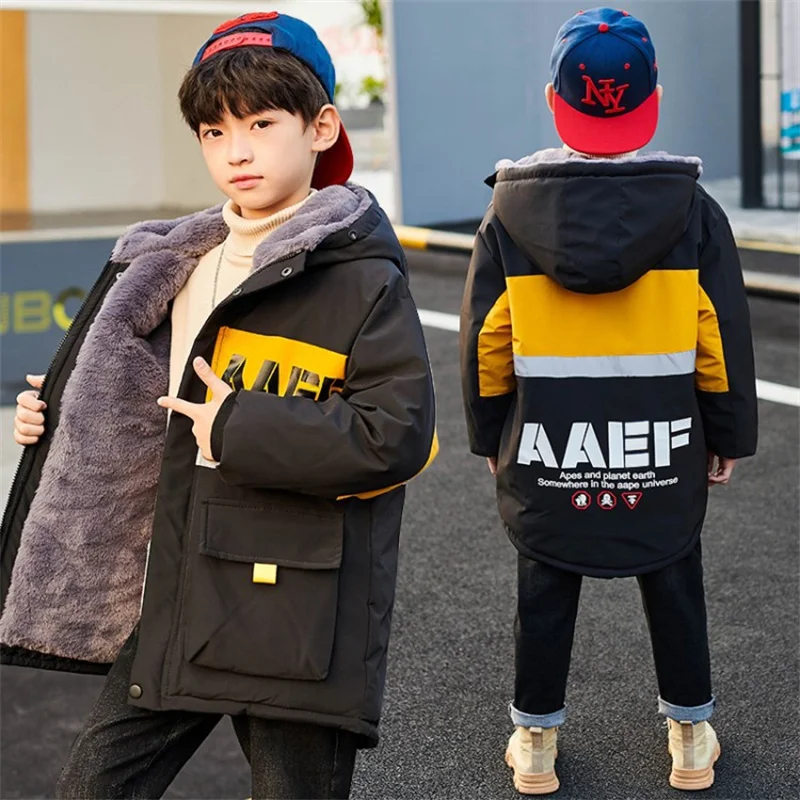 Boys Coat Jacket Cotton Outerwear 2023 Stylish Thicken Velvet Winter Warm Furs Fleece Children\'s Clothing