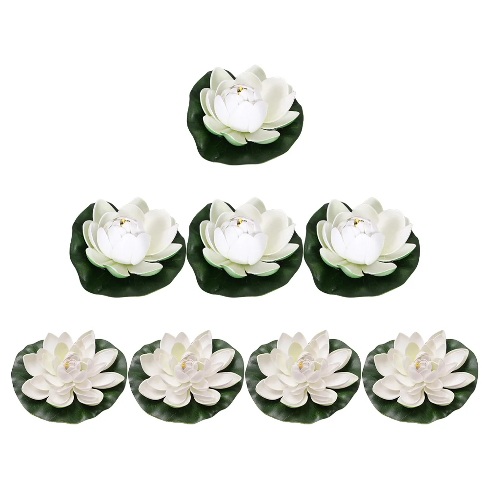 8 Pcs Green Leaves Artificial Lotus Faux Plant Fountain Eva Solar Pond Decoration